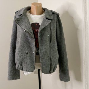 LOFT Gray Wool-look Moto Jacket Coat Hypoallergenic Sz L Great Condition Silver
